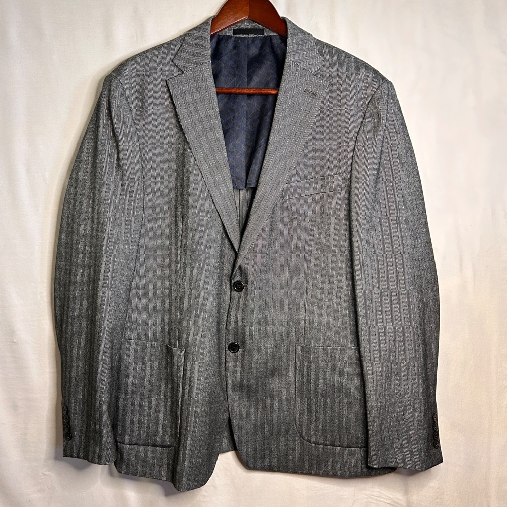 Lauren Ralph Lauren‎ Sport Coat Blazer Mens 44R Gray Herringbone Poly Stretch